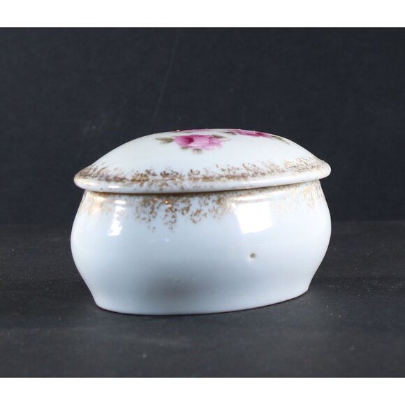 Porcelain Vanity Jar Trinket Box Pink Roses 1950s GC 2.25" Tall Vintage - Picture 4 of 14